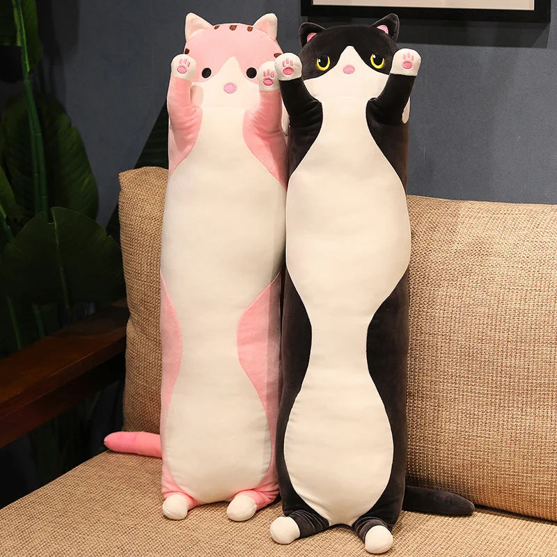 50-130cm Squishy Long Cats Doll Plush Toy Ultra Soft Kawaii Cat Hug Pillow Body Animal Sleeping Companion Kids Birthday Gift
