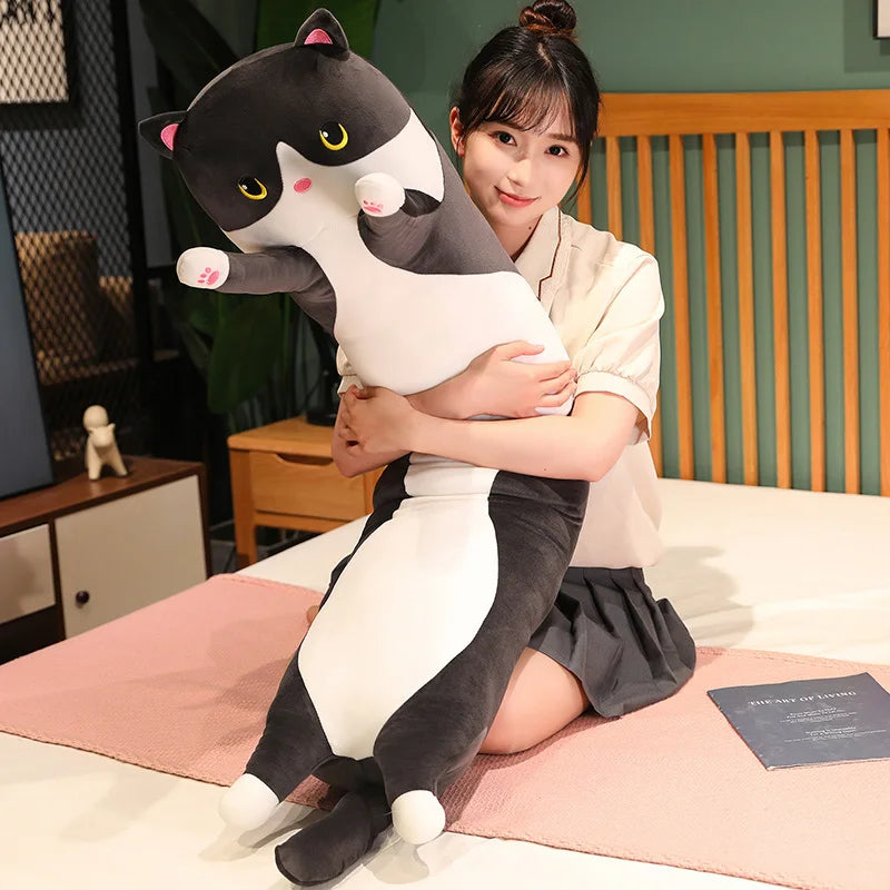 50-130cm Squishy Long Cats Doll Plush Toy Ultra Soft Kawaii Cat Hug Pillow Body Animal Sleeping Companion Kids Birthday Gift