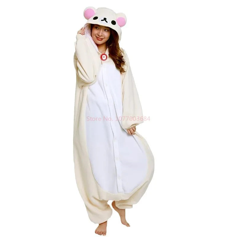 Japanese Cute Cartoon Character Rilakkuma Kigurumi Bear Sister Adult Anime Jumpsuit Pajamas Kawaii Anime Peripheral Pajamas
