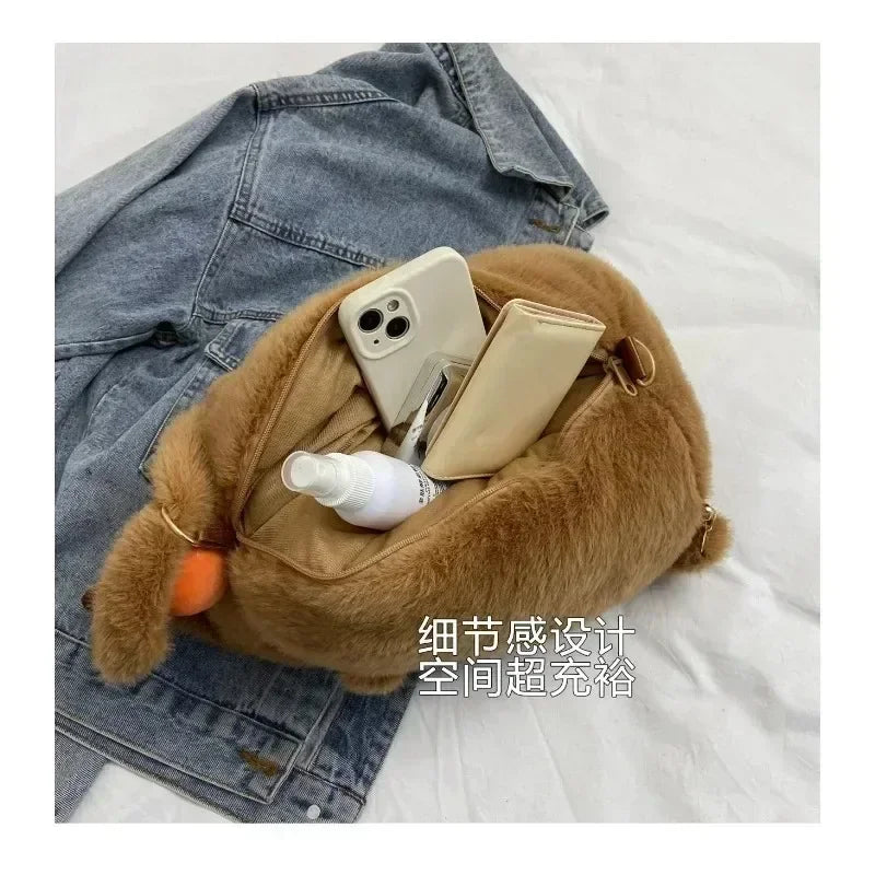 Capybara Plush Backpack Kawaii Fashion Plushie Doll Fur Bag Children's Bag Shoulder Bag Mini Knapsack Bags Gifts For Girlfriend