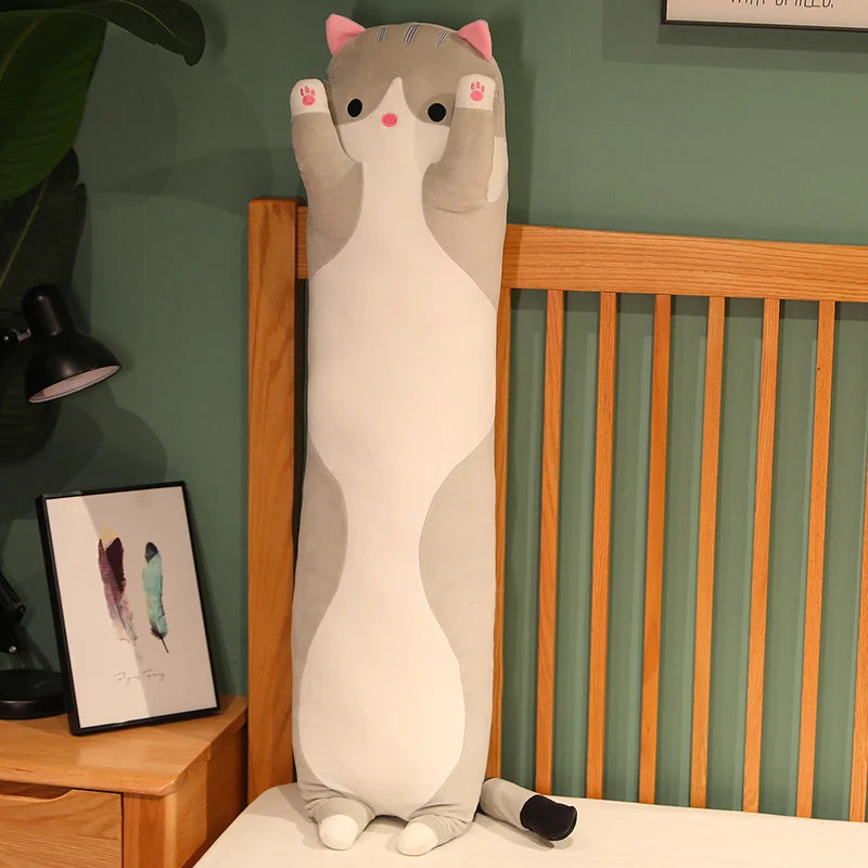 50-130cm Squishy Long Cats Doll Plush Toy Ultra Soft Kawaii Cat Hug Pillow Body Animal Sleeping Companion Kids Birthday Gift