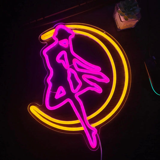 Sailor Moon Neon Sign Sailor Moon Decor LED Sailor Moon Lamp Wall Decor Anime Neon Light Sign for Teen Girls Game Room Decor