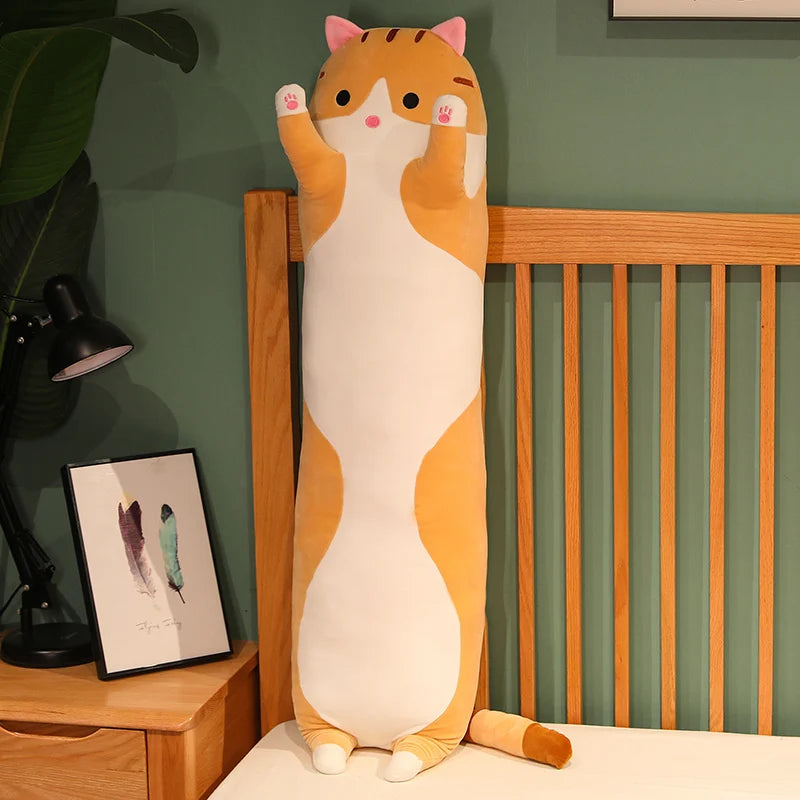 50-130cm Squishy Long Cats Doll Plush Toy Ultra Soft Kawaii Cat Hug Pillow Body Animal Sleeping Companion Kids Birthday Gift